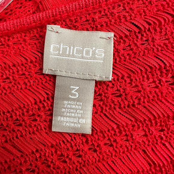Chicos Womens Pullover Open Knit Sweater Size 3 US XL Red Fringe Beachy - Picture 3 of 6